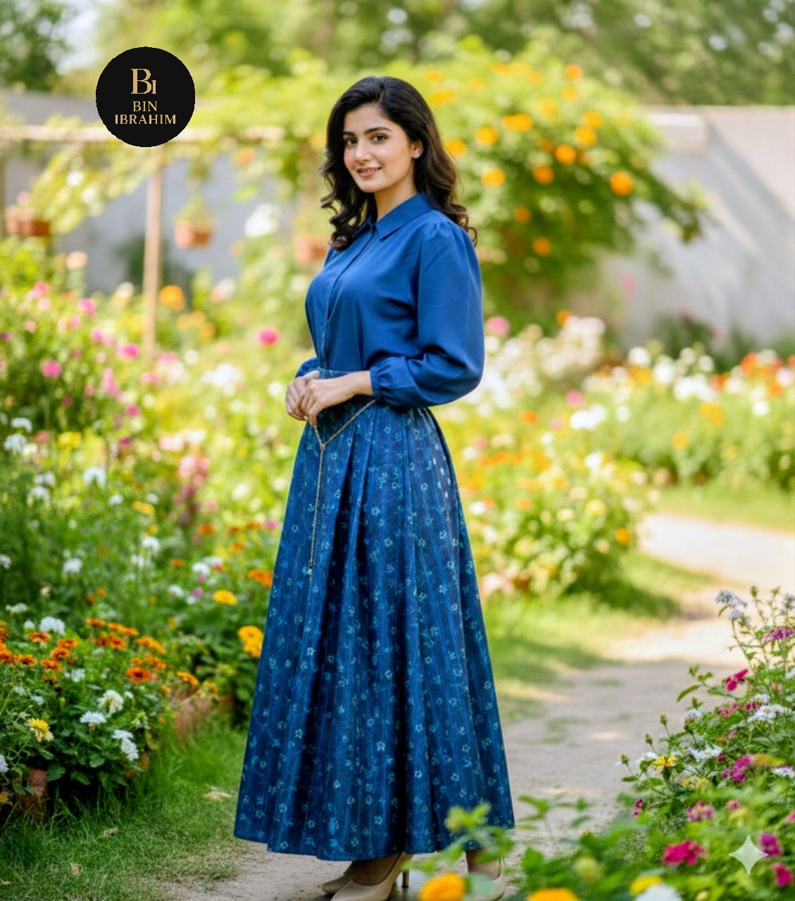 Stylish Shirt & Printed Skirt Set with Chain – Chic Girls Outfit