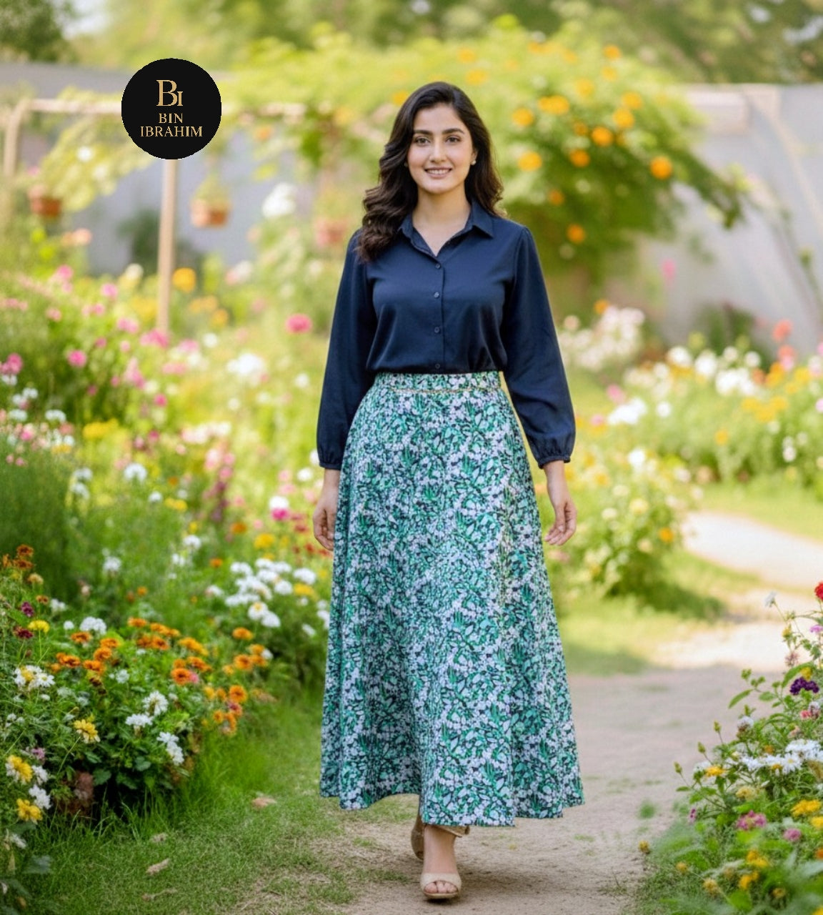 Stylish Shirt & Printed Skirt Set with Chain – Chic Girls Outfit