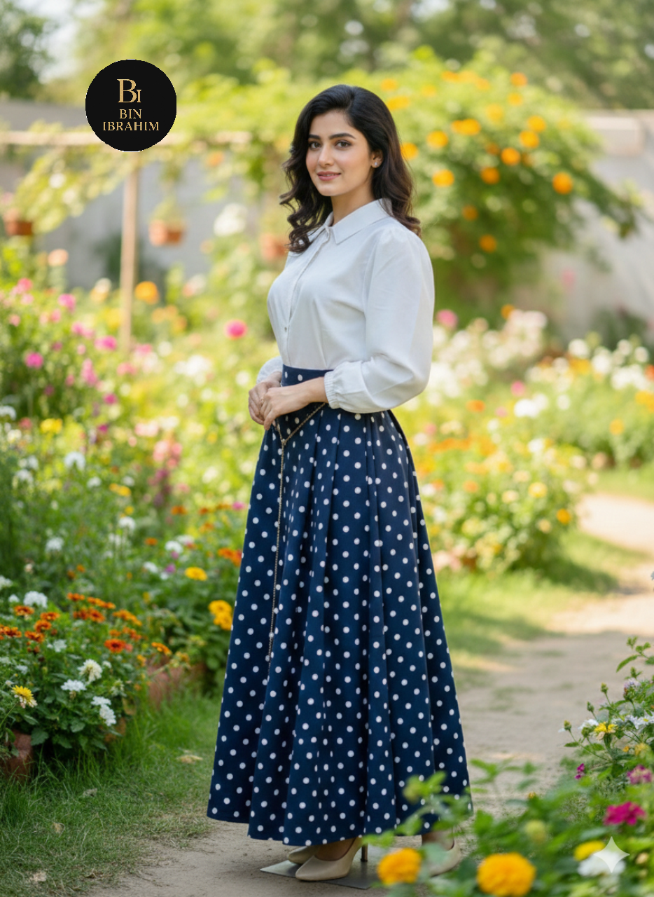 Stylish Shirt & Printed Skirt Set with Chain – Chic Girls Outfit