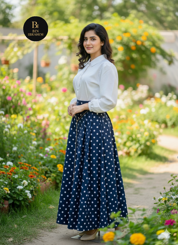 Stylish Shirt & Printed Skirt Set with Chain – Chic Girls Outfit