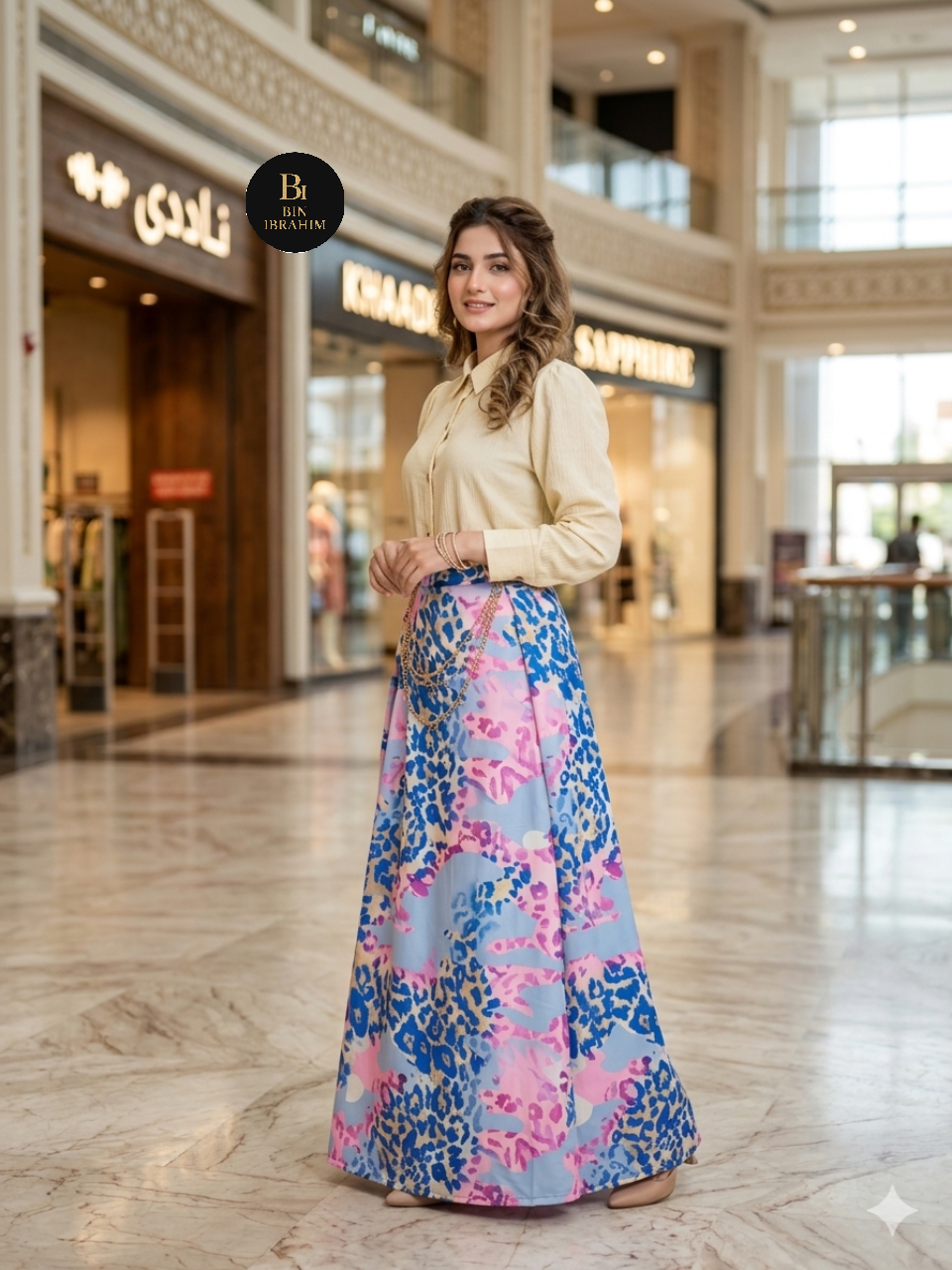 Stylish Shirt & Printed Skirt Set with Chain – Chic Girls Outfit