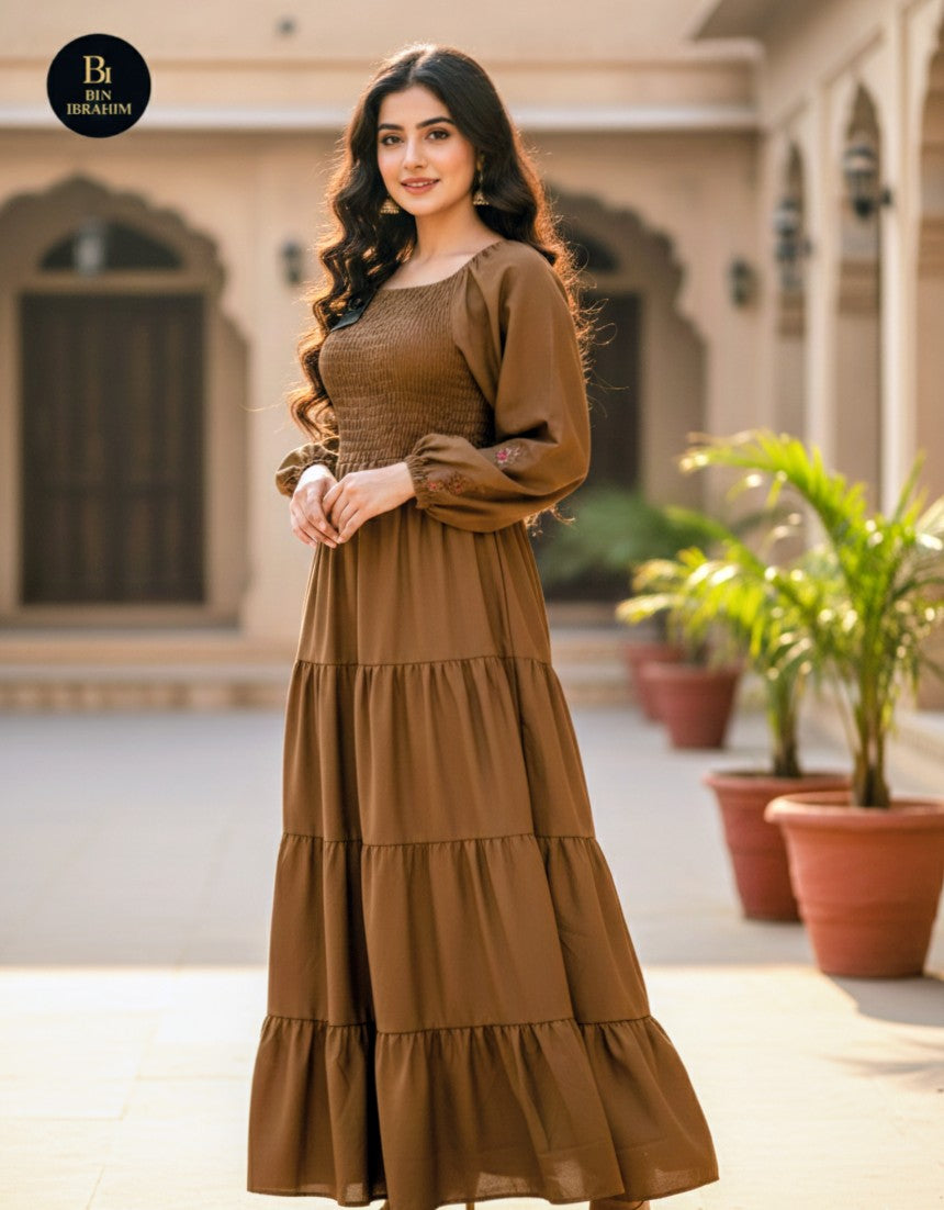 Smoked Western Tiered Maxi Dress