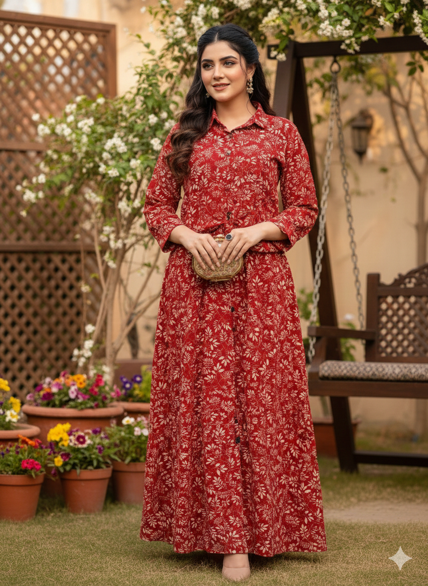 Shirt & Long Skirt Front-Knot