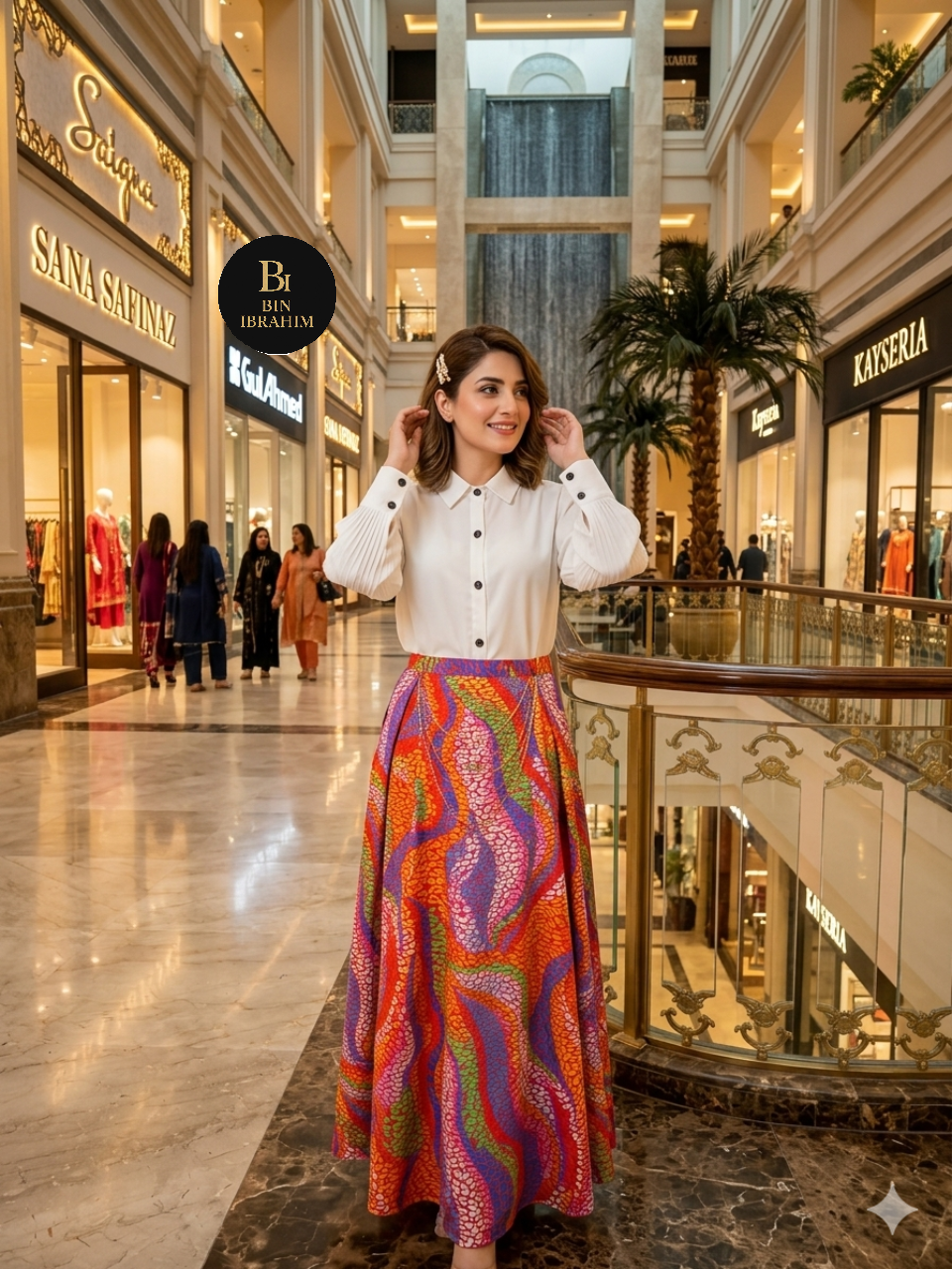 Stylish Shirt & Printed Skirt Set with Chain – Chic Girls Outfit