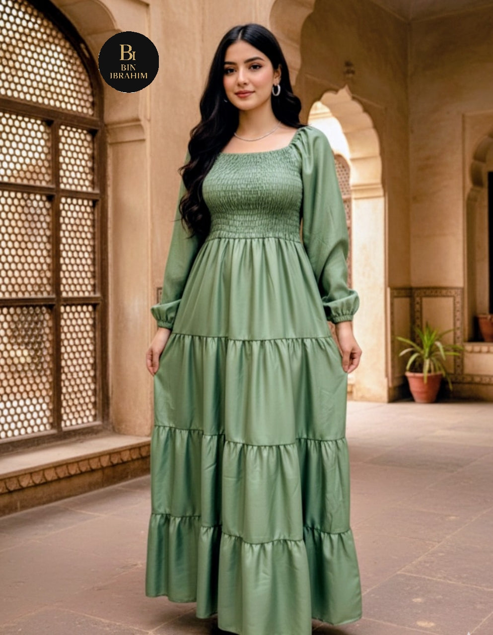 Smoked Western Tiered Maxi Dress