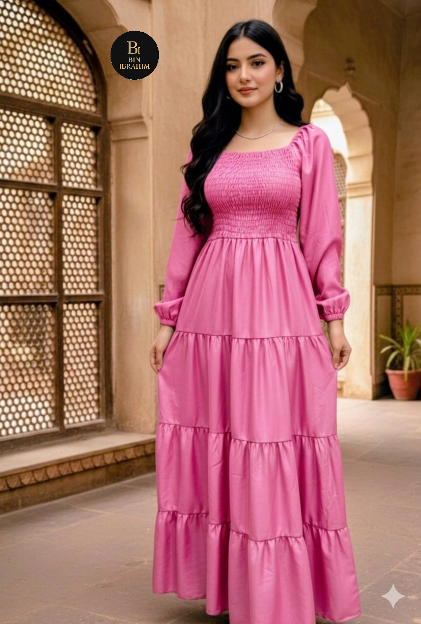 Smoked Western Tiered Maxi Dress