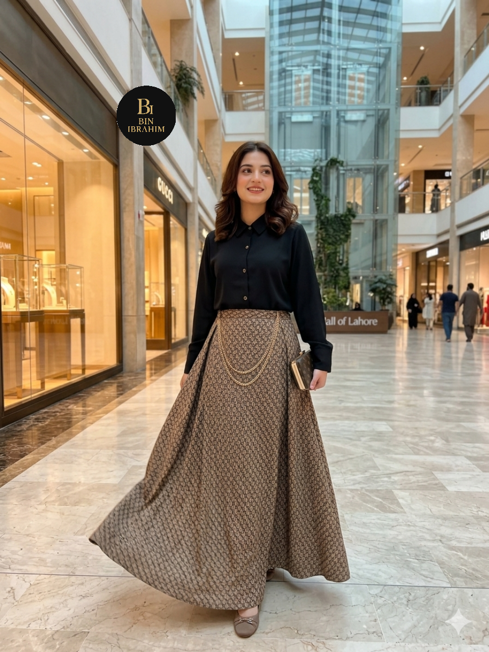 Stylish Shirt & Printed Skirt Set with Chain – Chic Girls Outfit