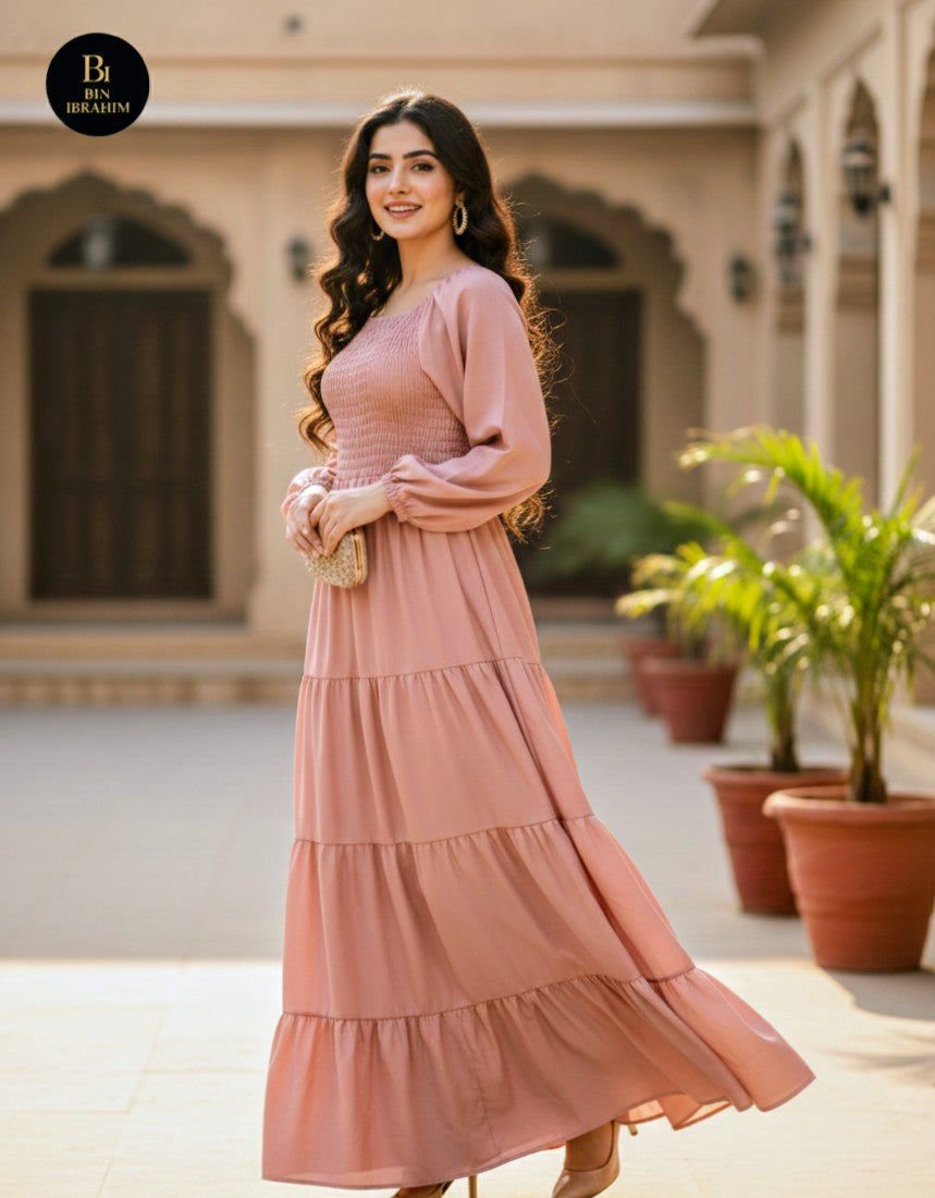 Smoked Western Tiered Maxi Dress