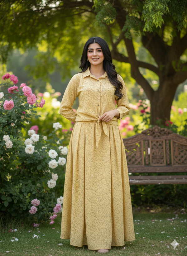 Shirt & Long Skirt Front-Knot