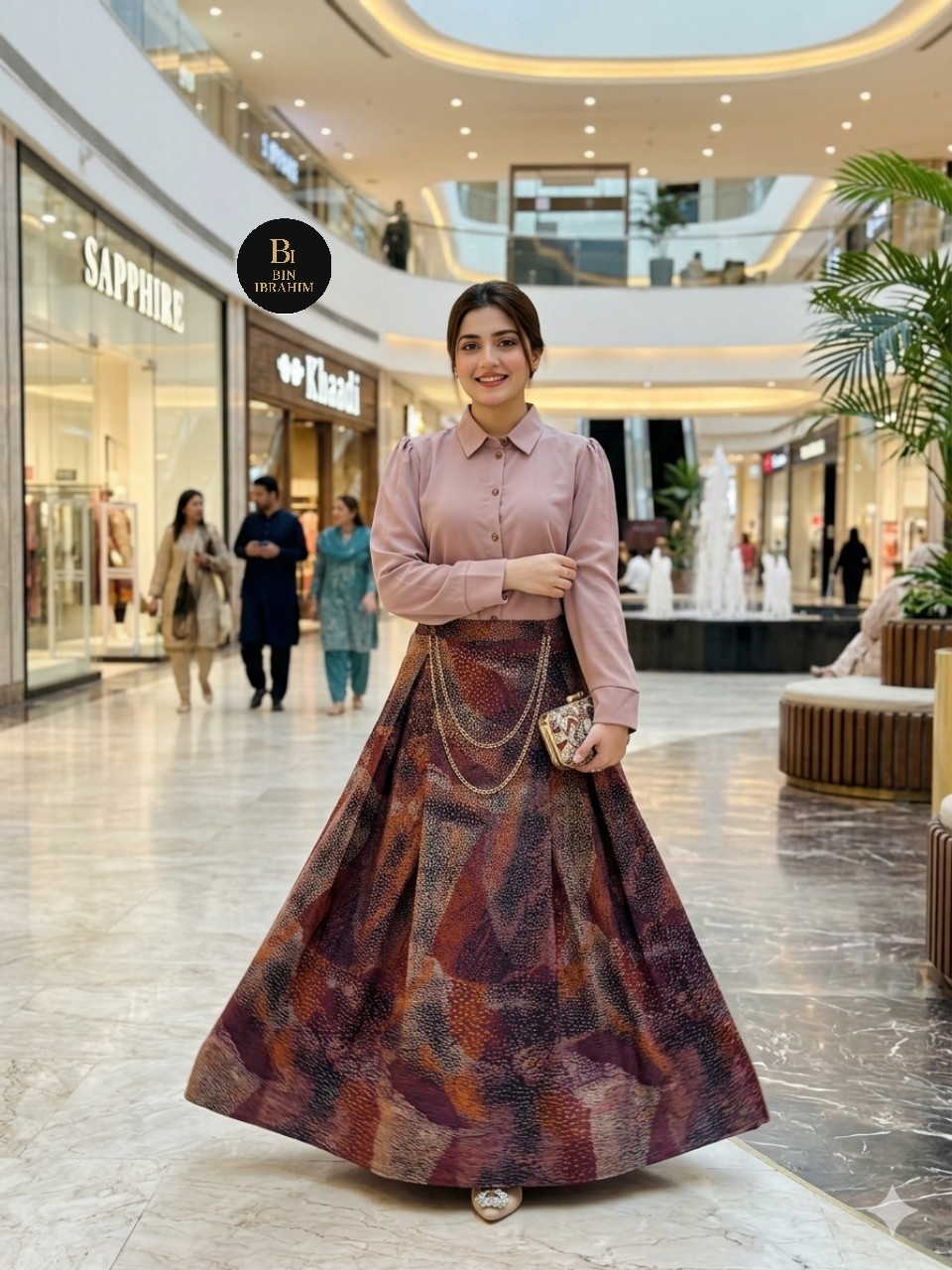 Stylish Shirt & Printed Skirt Set with Chain – Chic Girls Outfit