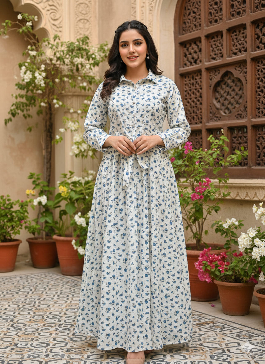 Shirt & Long Skirt Front-Knot
