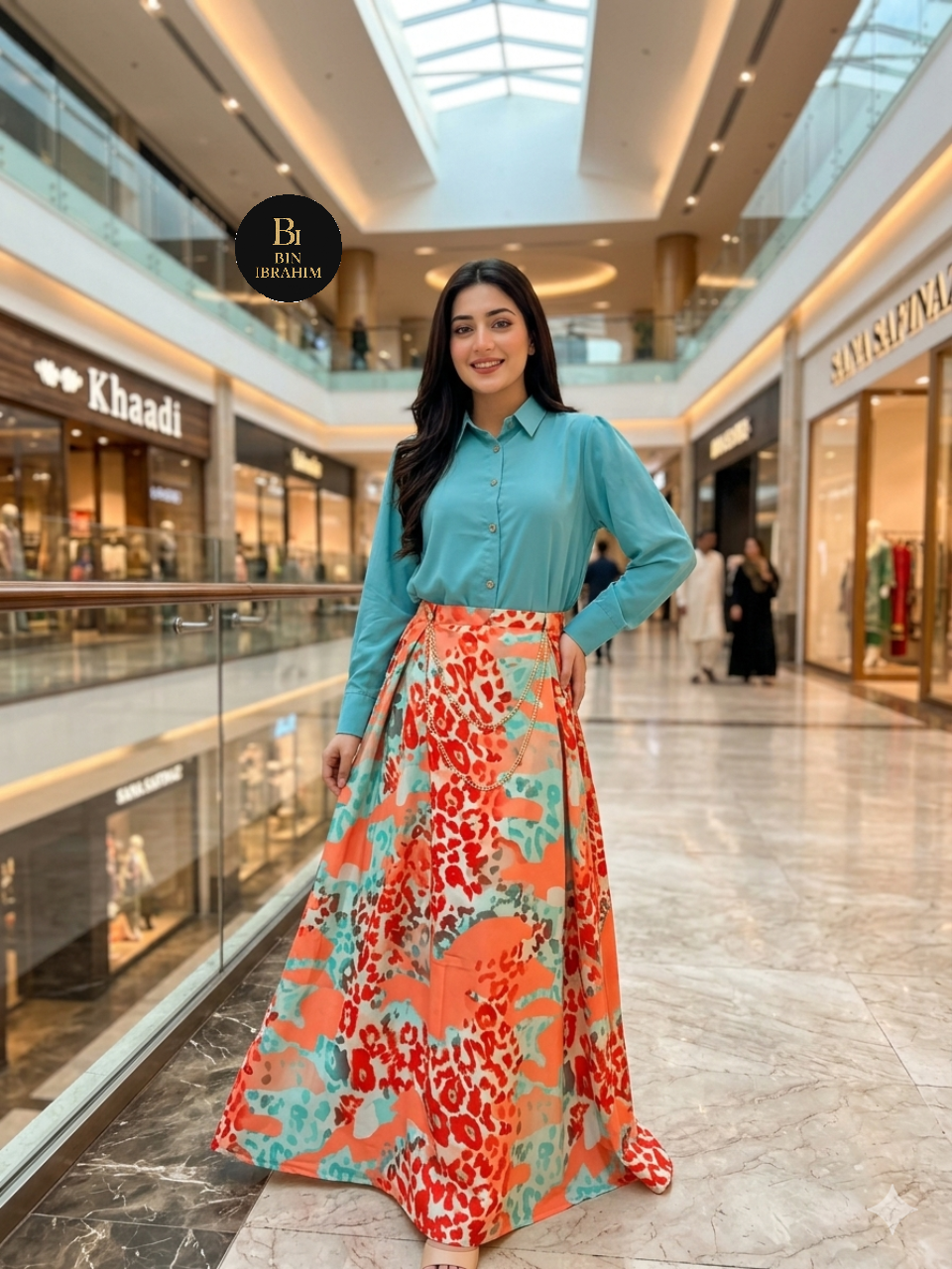 Stylish Shirt & Printed Skirt Set with Chain – Chic Girls Outfit