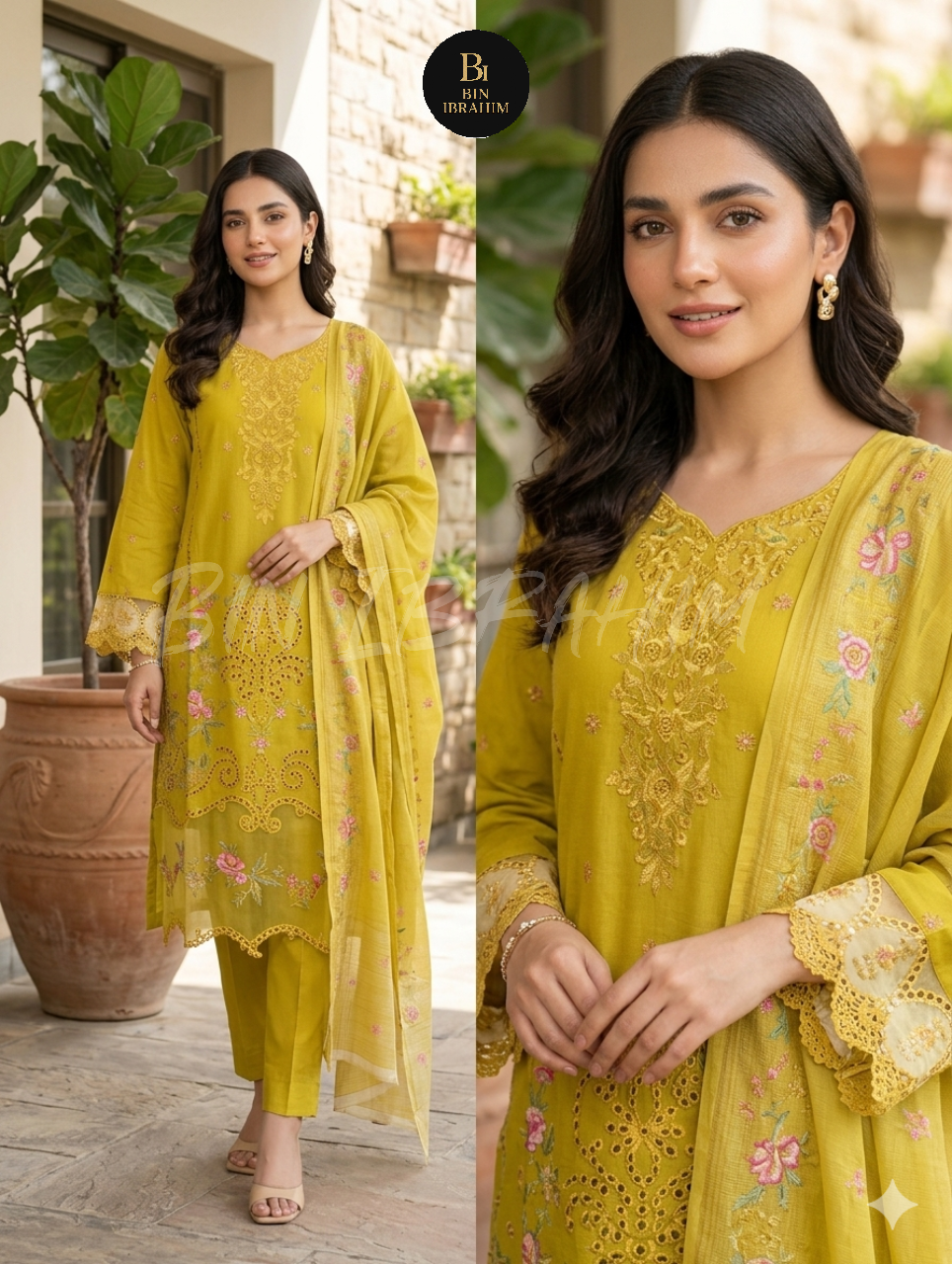 3 Piece Cotton Embroidery Suit Switch