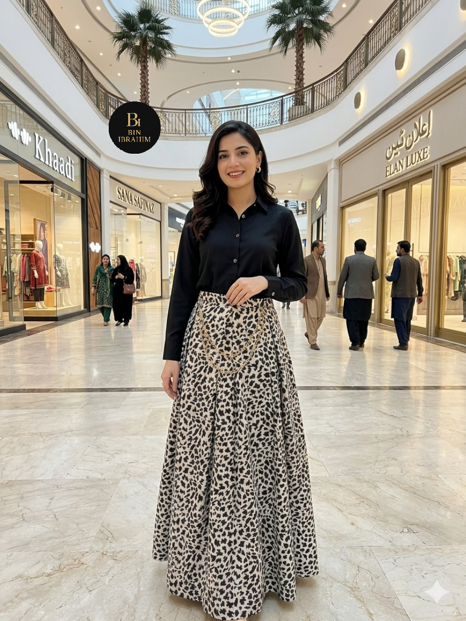 Stylish Shirt & Printed Skirt Set with Chain – Chic Girls Outfit