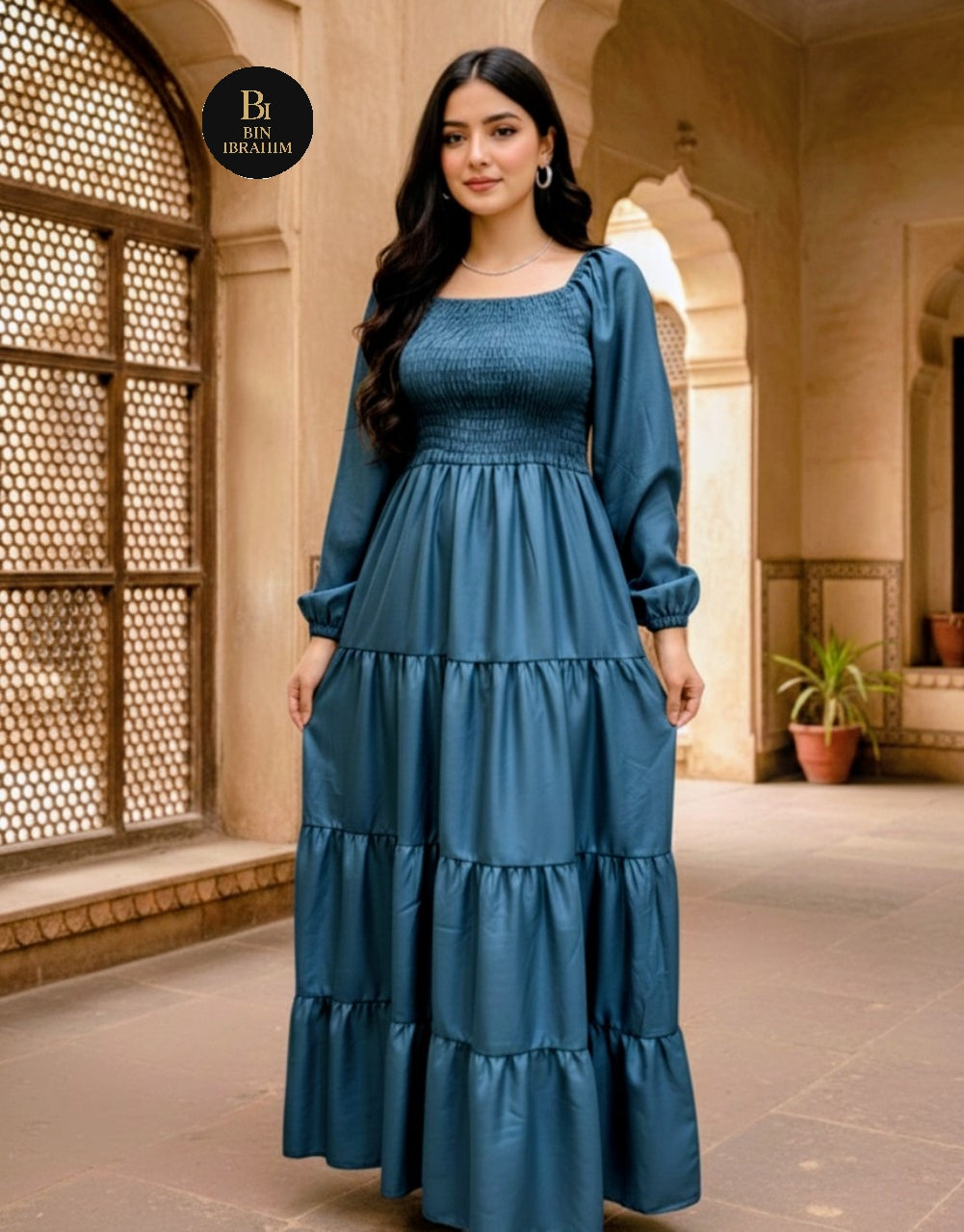 Smoked Western Tiered Maxi Dress