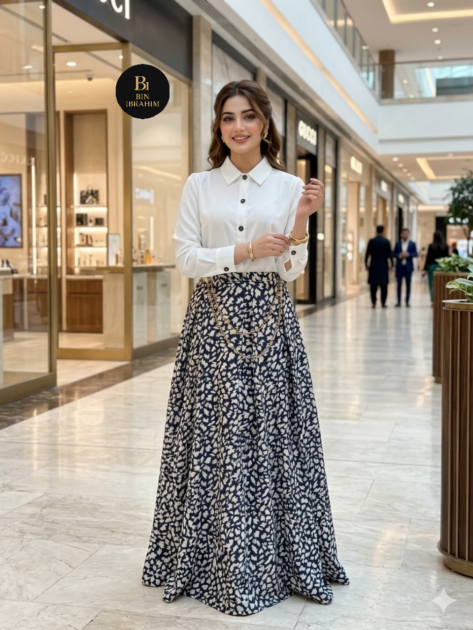 Stylish Shirt & Printed Skirt Set with Chain – Chic Girls Outfit