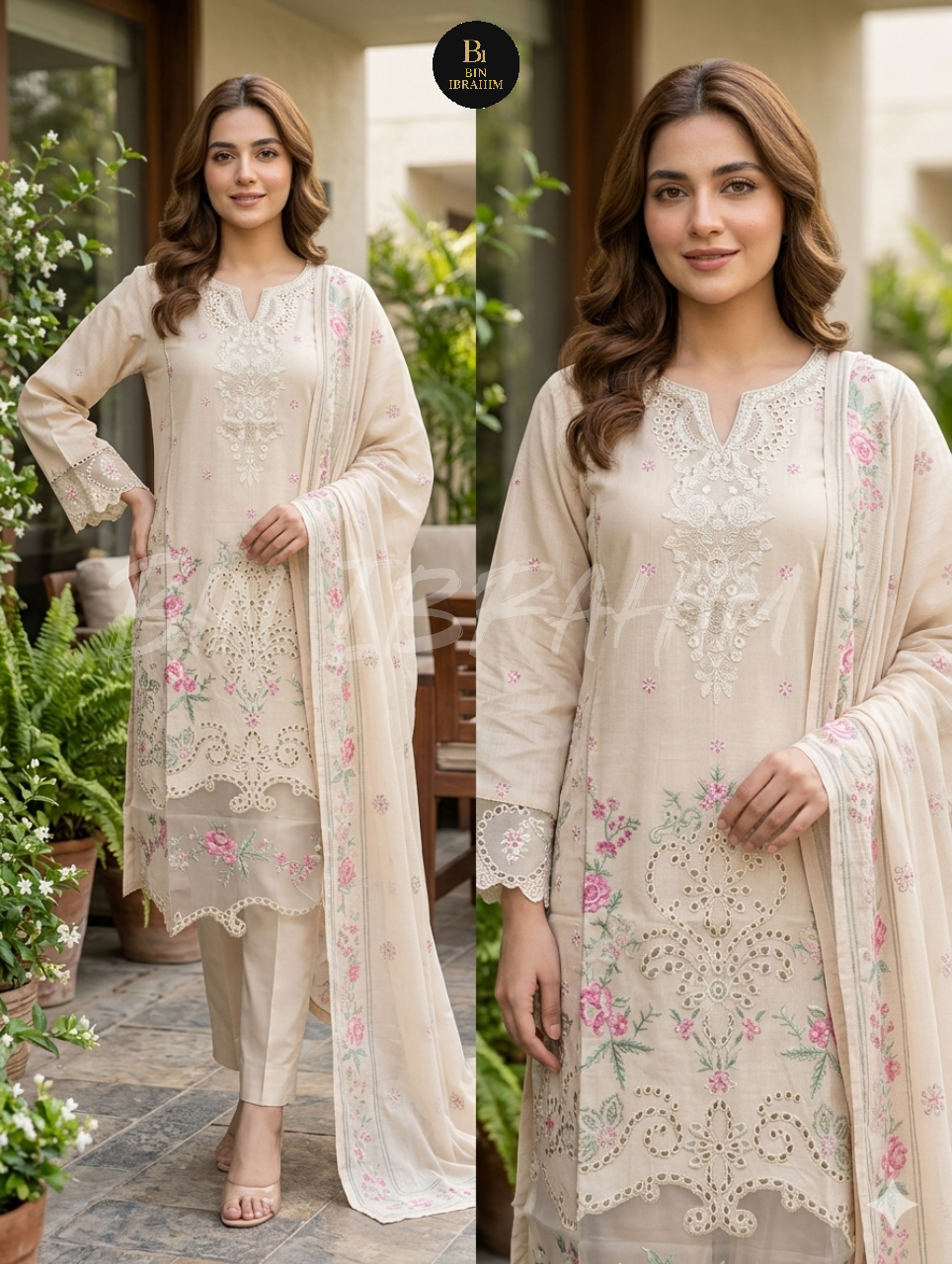 3 Piece Cotton Embroidery Suit Switch