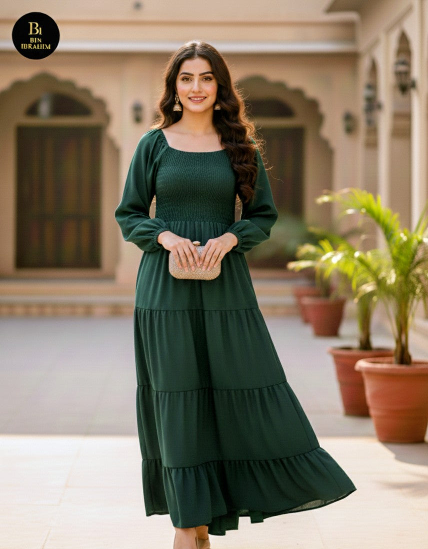 Smoked Western Tiered Maxi Dress