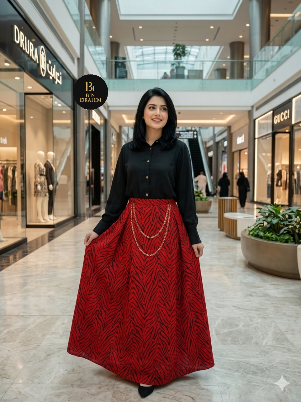 Stylish Shirt & Printed Skirt Set with Chain – Chic Girls Outfit