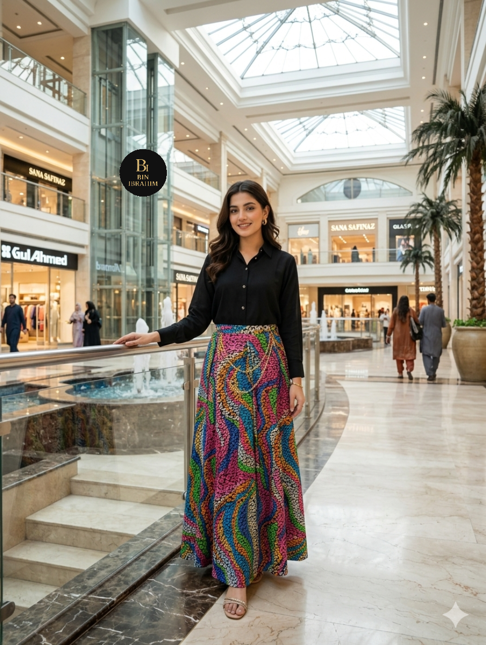 Stylish Shirt & Printed Skirt Set with Chain – Chic Girls Outfit