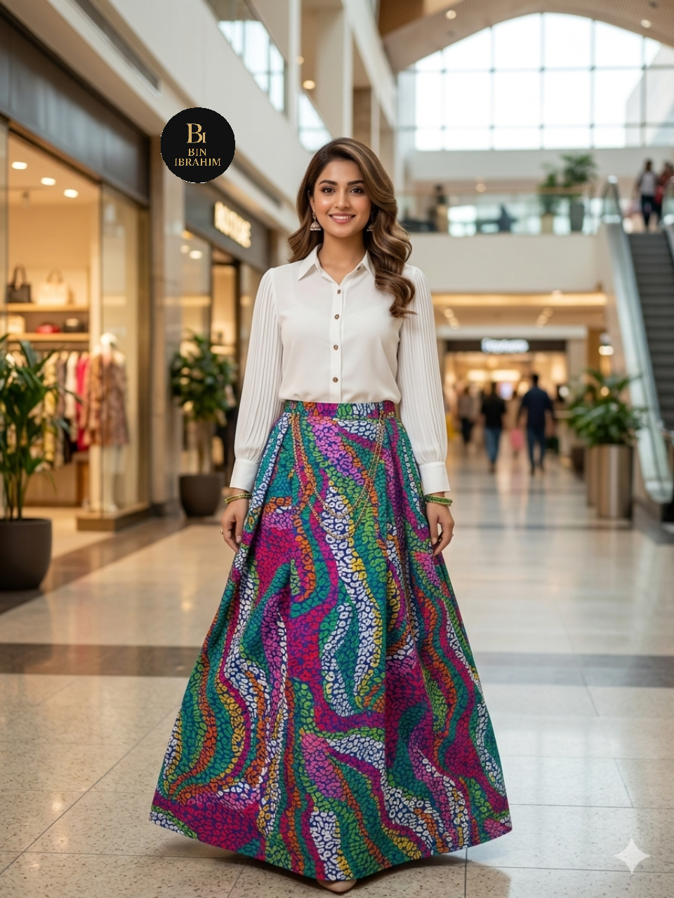 Stylish Shirt & Printed Skirt Set with Chain – Chic Girls Outfit