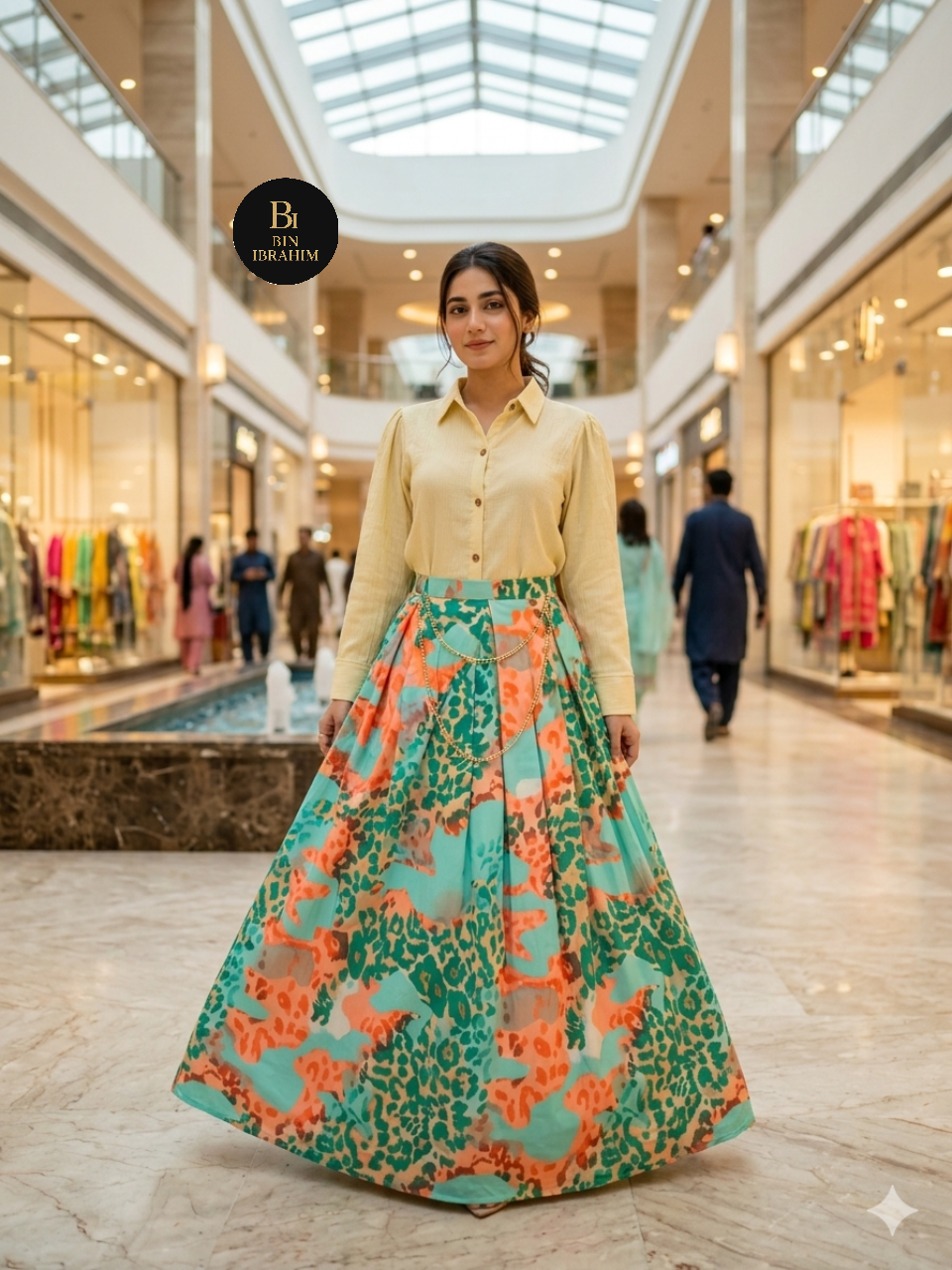 Stylish Shirt & Printed Skirt Set with Chain – Chic Girls Outfit