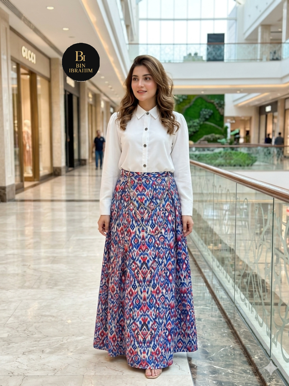 Stylish Shirt & Printed Skirt Set with Chain – Chic Girls Outfit