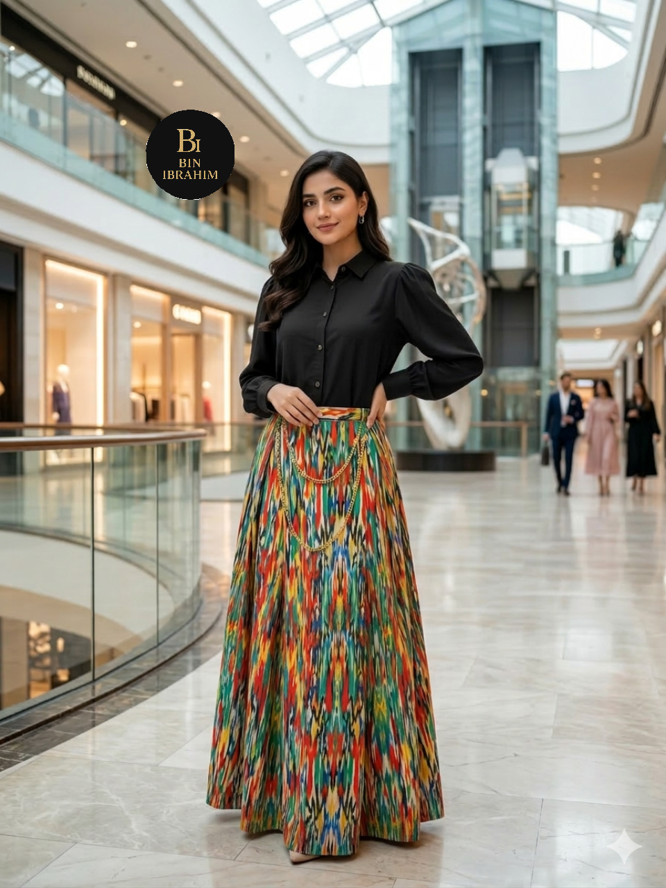 Stylish Shirt & Printed Skirt Set with Chain – Chic Girls Outfit